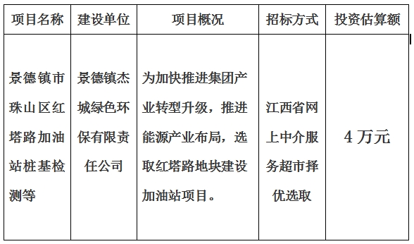 景德鎮市珠山區紅塔路加油站樁基檢測等計劃公告